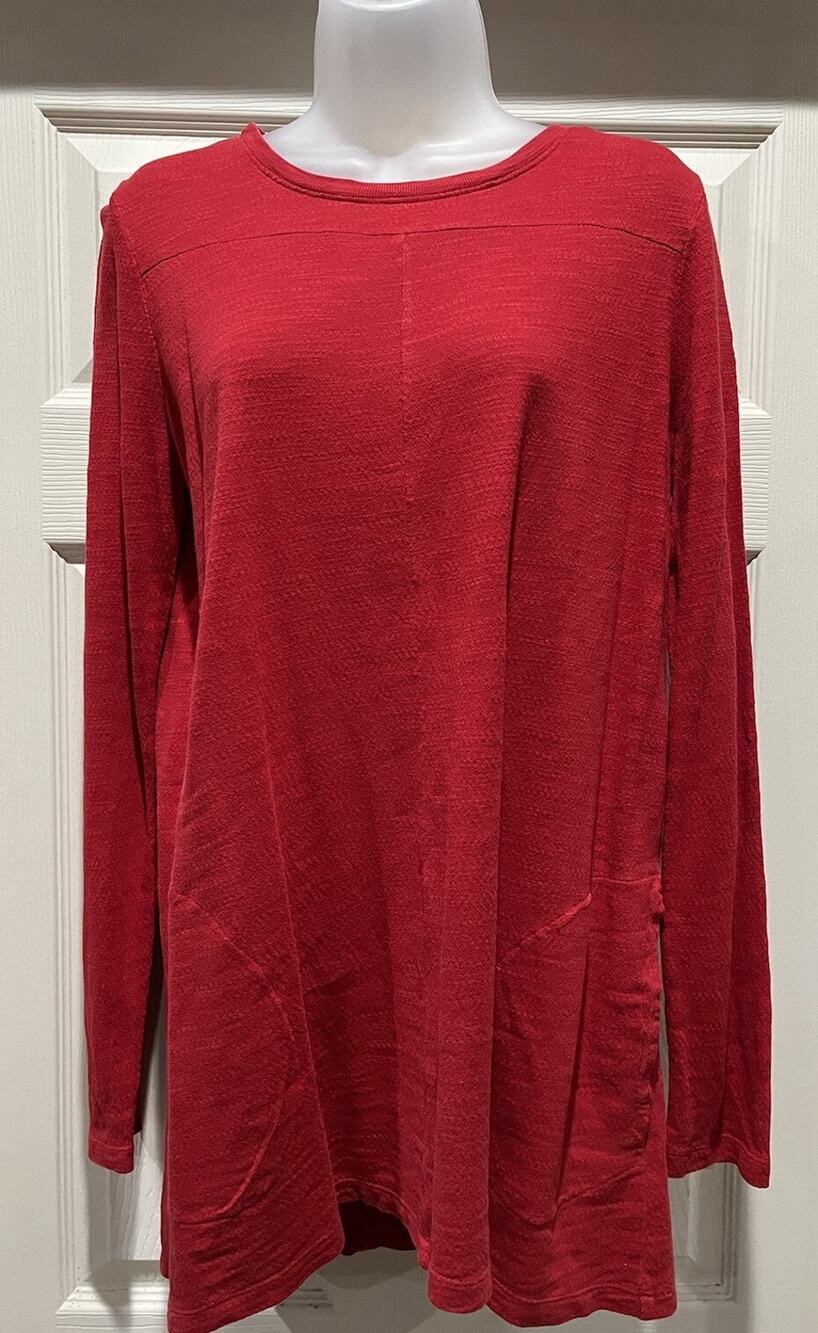 J. Jill Women's S Textured Tunic Tee Red Long Sleeve Long With Pockets